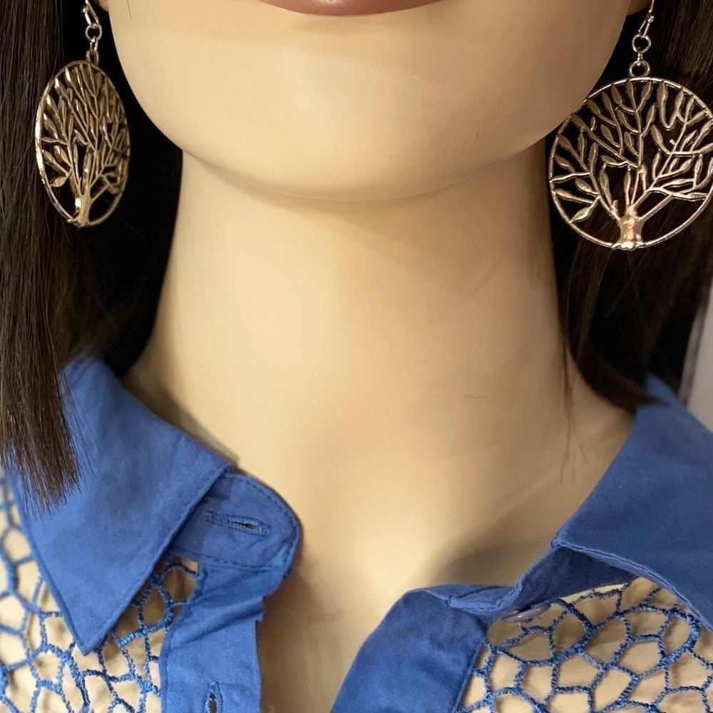 Tree of Life Silver Statement Round Dangle Earrings